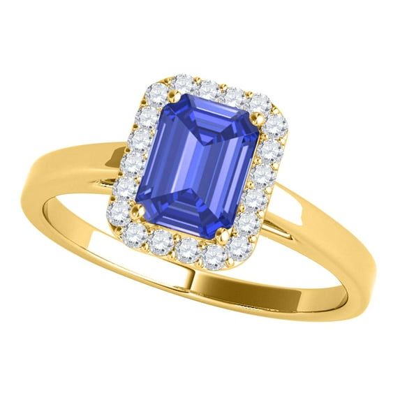 Mauli Jewels Rings for Women 0.65 Carat Emerald Cut Sapphire And Diamond Ring 4-prong 10k Yellow Gold
