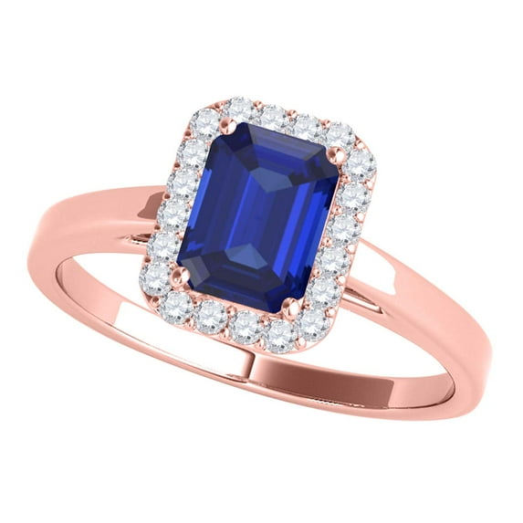 Mauli Jewels Rings for Women 0.65 Carat Emerald Cut Tanzanite And Diamond Ring 4-prong 10k Rose Gold