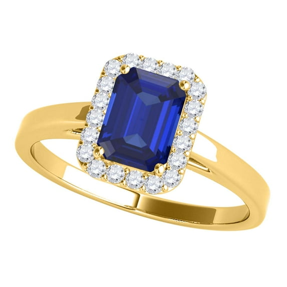 Mauli Jewels Rings for Women 0.65 Carat Emerald Cut Tanzanite And Diamond Ring 4-prong 10k Yellow Gold