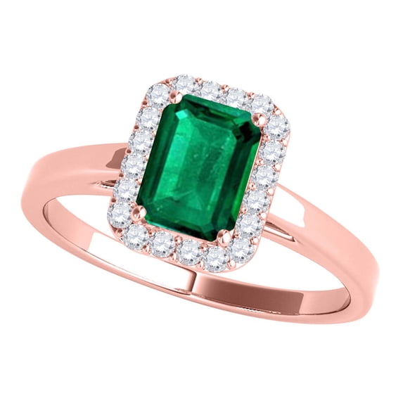 Mauli Jewels Rings for Women 0.65 Carat Emerald Shape Emerald And Diamond Ring 4-prong 10k Rose Gold