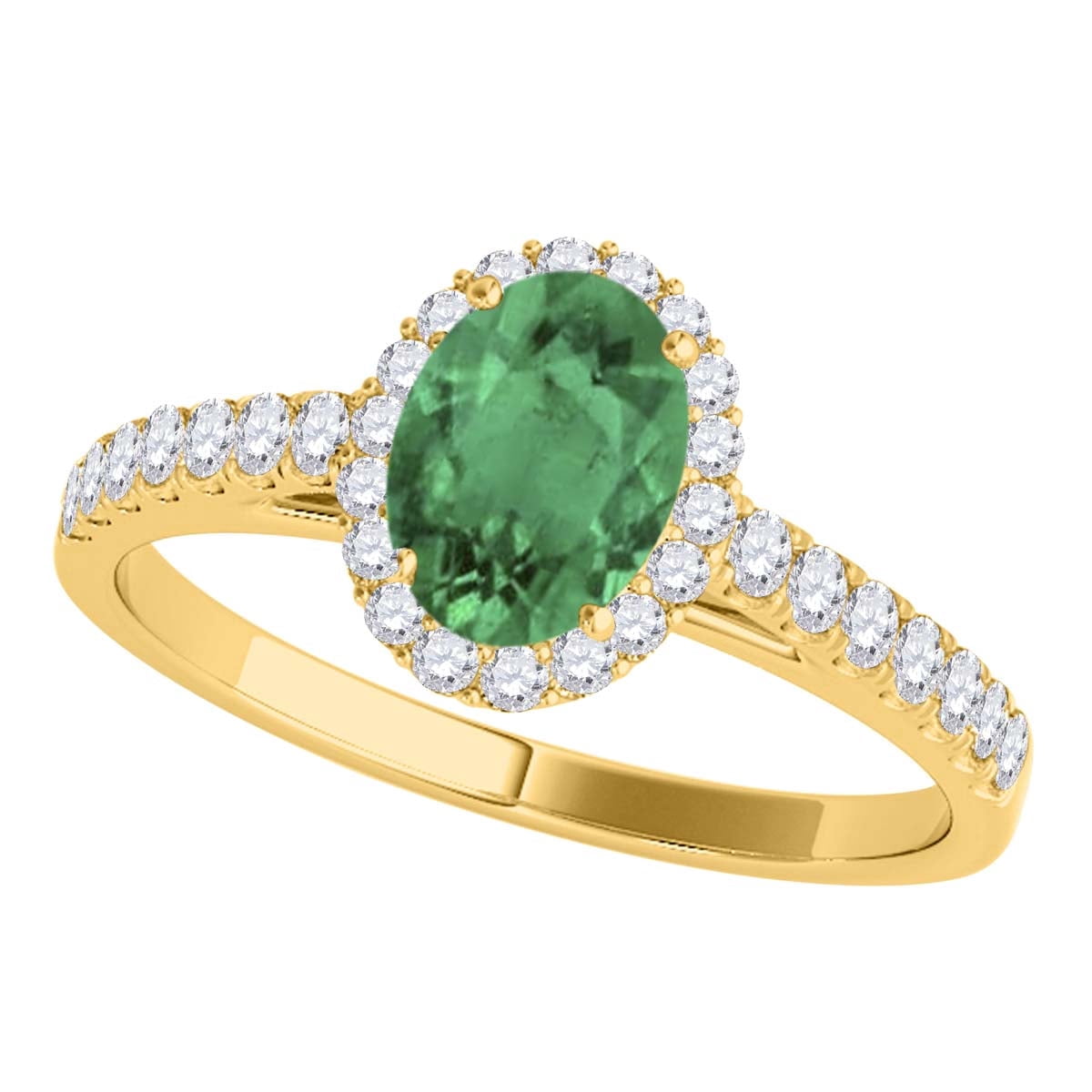 2 Carat TW Diamond & Emerald Ring In 10K Yellow Gold - Gemstone Women's Ring - View #2