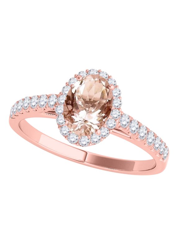 Rings for Women 0.70 Carat Diamond And Oval Shaped Moragnite Ring 4-prong 10K Rose Gold