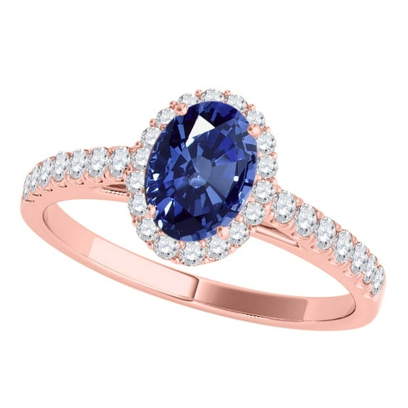 Mauli Jewels Rings for Women 0.70 Carat Diamond And Oval Shaped Sapphire Ring 4-prong 10K Rose Gold
