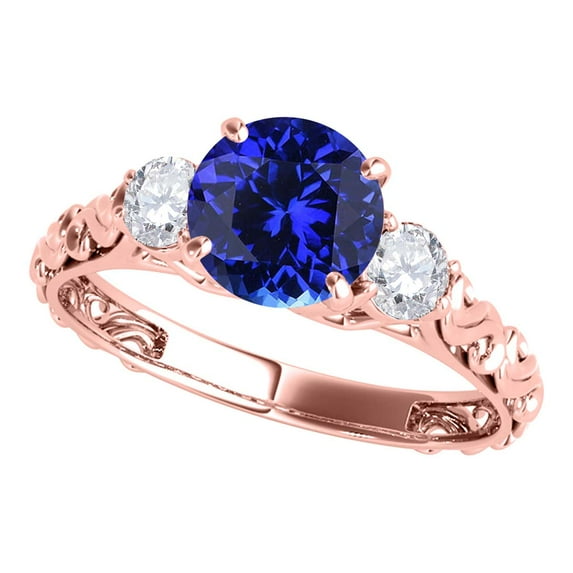 Mauli Jewels Rings for Women 0.70 Carat Diamond And Round Shaped Tanzanite Ring 4-prong 10K Rose Gold