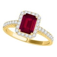 thumbnail image 1 of Mauli Jewels Rings for Women 0.75 Carat Stylish Look Diamond And Emerald Shape Created Ruby Ring 4-prong 10k Yellow Gold, 1 of 6