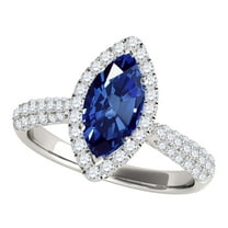 Mauli Jewels Rings for Women 0.80 Carat Elegant Look Diamond Marquise Shape Created Sapphire Ring 4-prong 10k White Gold
