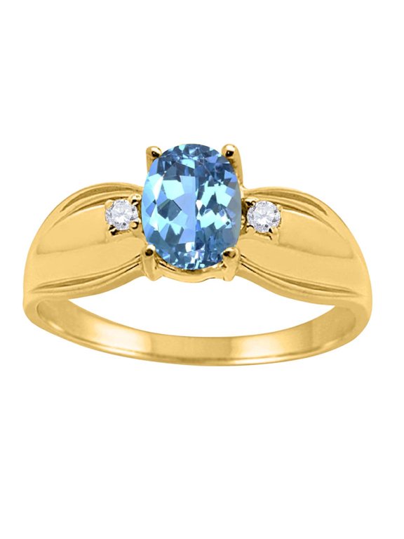 0.90 Carat Oval Blue Topaz & Diamond Engagement Ring for Women in 10K Yellow Gold, 4 Prong Birthstone Promise Ring