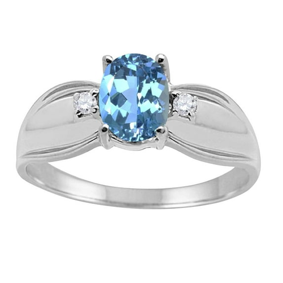 Mauli Jewels Rings for Women 0.9 Carat Oval Blue Topaz and Diamond Ring 4-Prong 10K White Gold
