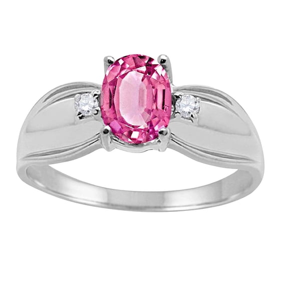Mauli Jewels Rings for Women 0.9 Carat Oval Pink Topaz and Diamond Ring 4-Prong 10K White Gold