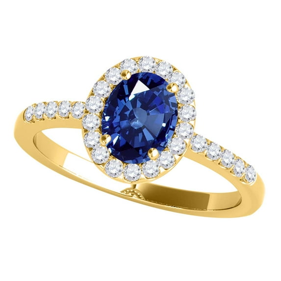 Mauli Jewels Rings for Women 0.90 Carat Diamond And Oval Shaped Sapphire Ring 4-prong 10K Yellow Gold