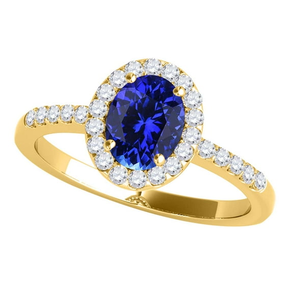 Mauli Jewels Rings for Women 0.90 Carat Diamond And Oval Shaped Tanzanite Ring 4-prong 10K Yellow Gold