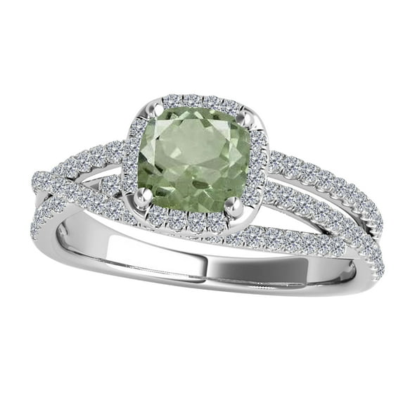 Mauli Jewels Rings for Women 0.90 Carat Diamond and Cushion Shaped Green Amethyst Ring 4-prong 10K White Gold