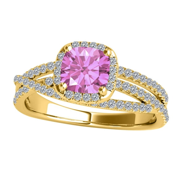 Mauli Jewels Rings for Women 0.90 Carat Diamond and Cushion Shaped Pink 4-prong 10K Yellow Gold