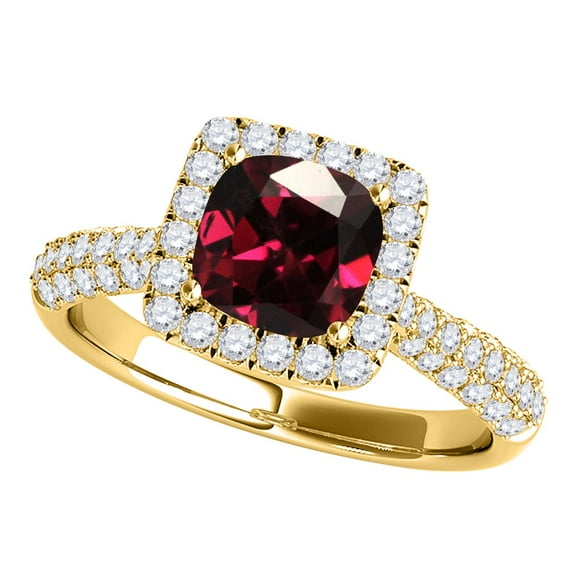 Mauli Jewels Rings for Women 0.95 Carat Diamond And Cushion Cut Garnet Ring 4-prong 10K Yellow Gold