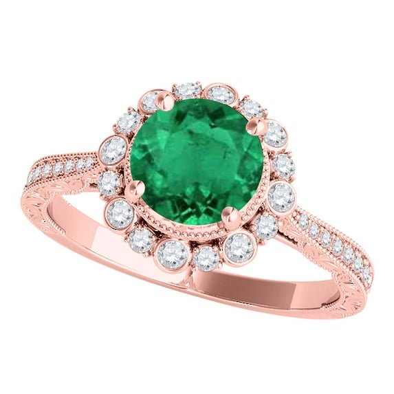 Mauli Jewels Rings for Women 1.05 Carat Diamond And Emerald Ring 4-prong 10k Rose Gold