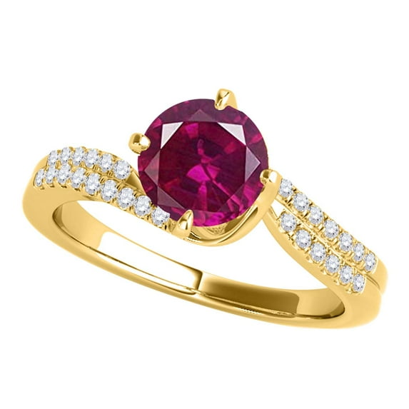 Mauli Jewels Rings for Women 1.05 Carat Interwined Design Diamond And Created Ruby Ring 4-prong 14k Yellow Gold