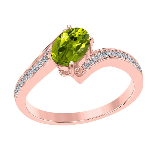Mauli Jewels Rings for Women 1.05 Carat Peridot and Diamond Ring Prong-Setting 10K Rose, White & Yellow Gold