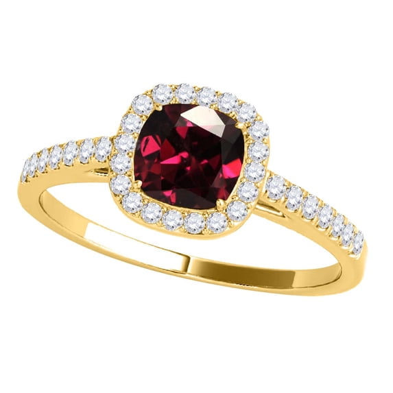 Mauli Jewels 1.15 CT Natural Garnet & Diamond Ring in 10K Rose White & Yellow Gold | Cushion Cut Center Stone | Prong Set Bridal Ring for Women