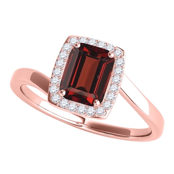 Mauli Jewels Rings for Women 1.10 Carat Emerald Shape Garnet And Diamond Ring prong 10K Solid Rose Gold