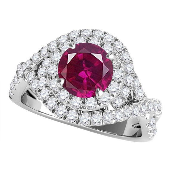 Mauli Jewels Rings for Women 1.10 Carat Splint Shank Interwined Design Diamond And Created Ruby Ring 4-prong 14k White Gold