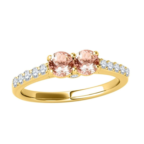 Mauli Jewels Rings for Women 1.10 Carat Two Stone Diamond And Morganite Ring Prong-Setting 14k Yellow Gold