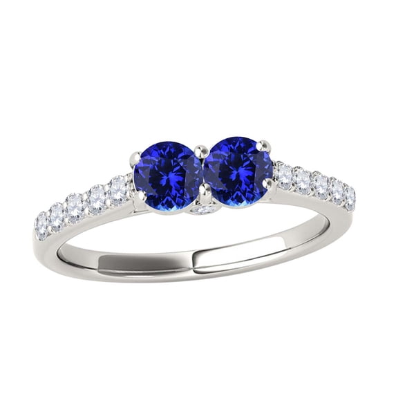 Mauli Jewels Rings for Women 1.10 Carat Two Stone Diamond And Tanzanite Ring Prong-Setting 14k White Gold