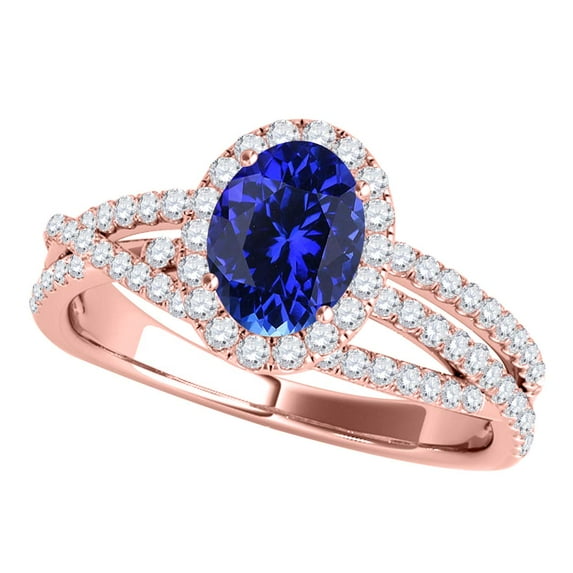 Mauli Jewels Rings for Women 1.15 Carat Halo Diamond And Oval Shape Tanzanite Ring 4-prong 10k Rose Gold