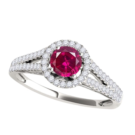 Mauli Jewels Rings for Women 1.15 Carat Split Shank Diamond And Created Ruby Ring Prong-Setting 14k White Gold