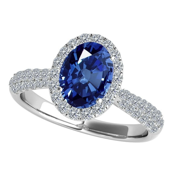 Mauli Jewels Rings for Women 1.20 Carat Diamond And Oval Shaped Sapphire Ring 4-prong 10K White Gold