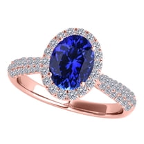 Mauli Jewels Rings for Women 1.20 Carat Diamond And Oval Shaped Tanzanite Ring 4-prong 10K Rose Gold