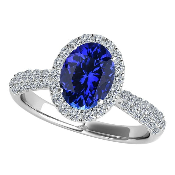 Mauli Jewels Rings for Women 1.20 Carat Diamond And Oval Shaped Tanzanite Ring 4-prong 10K White Gold