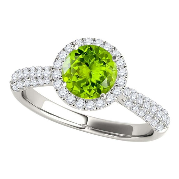 Mauli Jewels Rings for Women 1.20 Carat Diamond And Round Shaped Peridot Ring 4-prong 10K White Gold
