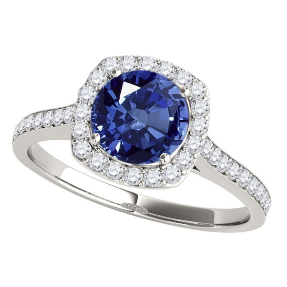 Mauli Jewels Rings for Women 1.20 Carat Diamond And Sapphire Ring 4-prong 14k White Gold