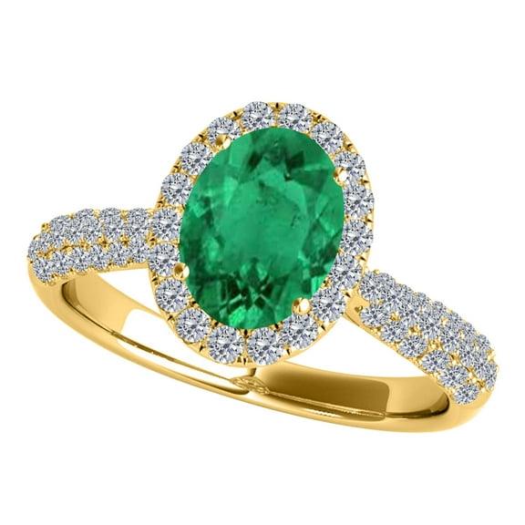 Mauli Jewels Rings for Women 1.20 Carat Diamond and Oval Shaped Emerald Ring Pave 10K Yellow Gold