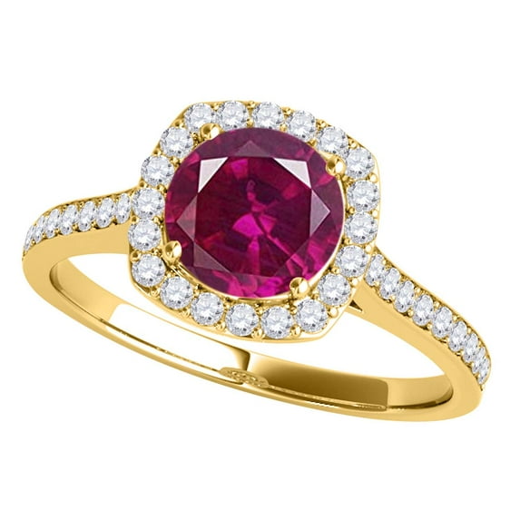 Mauli Jewels Rings for Women 1.23 Carat Diamond And Created Ruby Ring prong 14k Yellow Gold