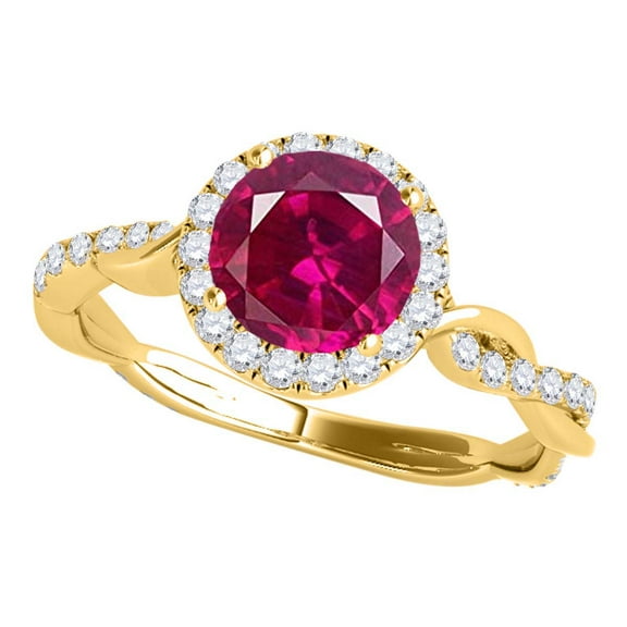 Mauli Jewels Rings for Women 1.25 Carat Interwine Shank Diamond And Created Ruby Ring 4-prong 14k Yellow Gold