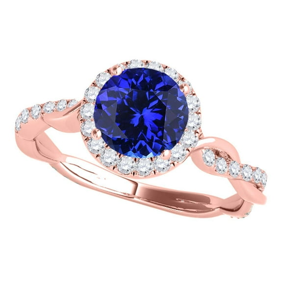 Mauli Jewels Rings for Women 1.25 Carat Interwine Shank Diamond And Tanzanite Ring 4-prong 14k Rose Gold