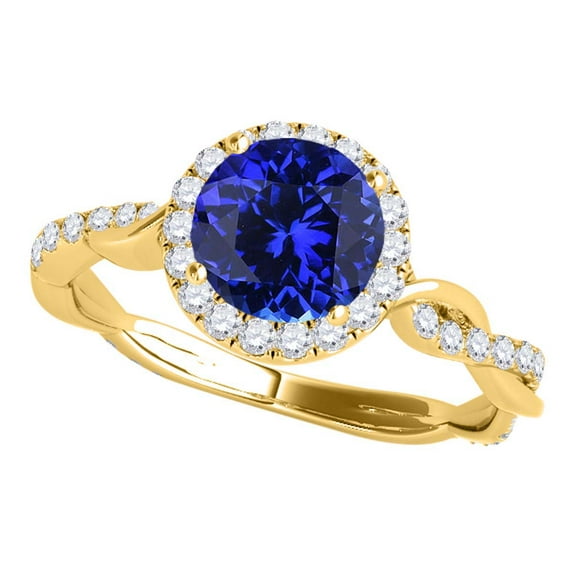 Mauli Jewels Rings for Women 1.25 Carat Interwine Shank Diamond And Tanzanite Ring 4-prong 14k Yellow Gold