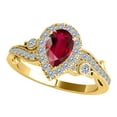 thumbnail image 1 of Mauli Jewels Rings for Women 1.35 Carat Pear Shape Created Ruby And Round White Diamond Ring Prong-Setting 10K Yellow Gold, 1 of 5