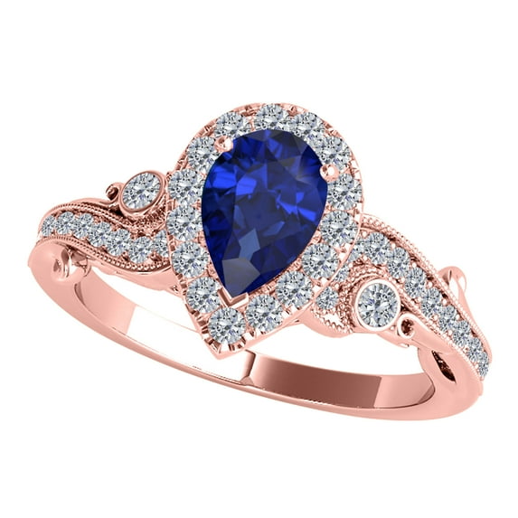 Mauli Jewels Rings for Women 1.35 Carat Pear Shape Tanzanite And Diamond Gemstone Ring For Women's Prong-Setting 10K Rose Gold