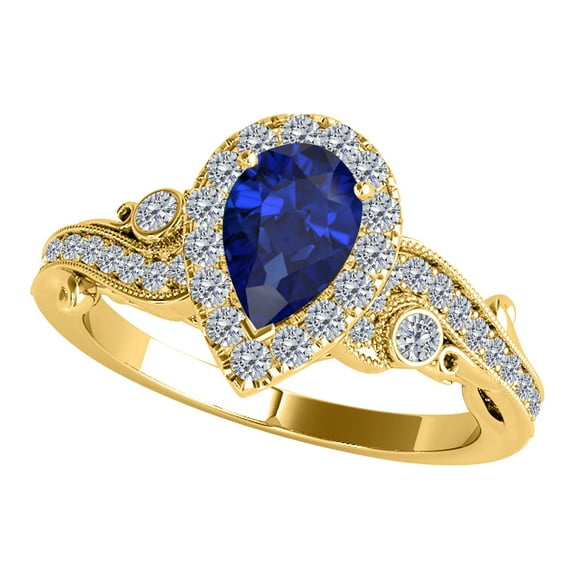 Mauli Jewels Rings for Women 1.35 Carat Pear Shape Tanzanite And Diamond Gemstone Ring For Women's Prong-Setting 10K Yellow Gold