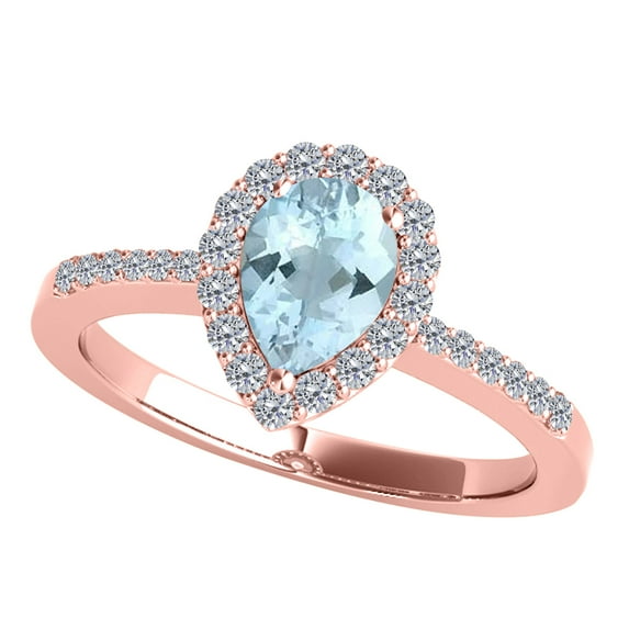 Mauli Jewels Rings for Women 1.40 Carat Diamond and Pear Shaped Aqumarine 4-prong 10K Rose Gold