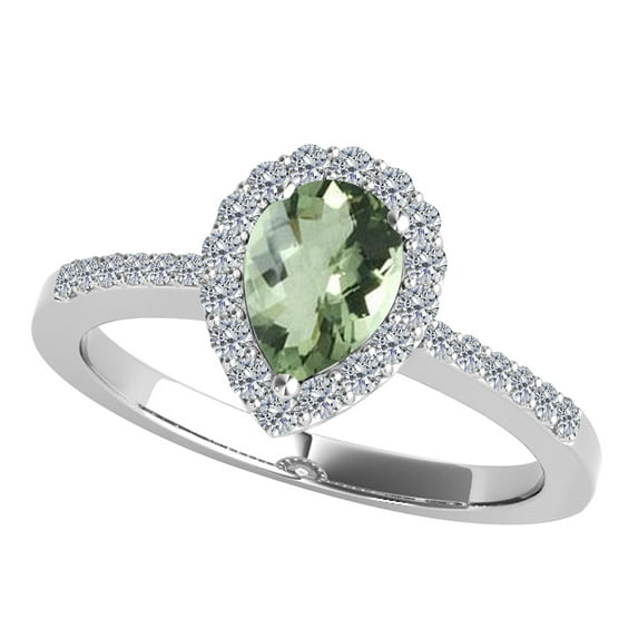 Mauli Jewels Rings for Women 1.40 Carat Diamond and Pear Shaped Green Amethyst Ring 4-prong 10K White Gold