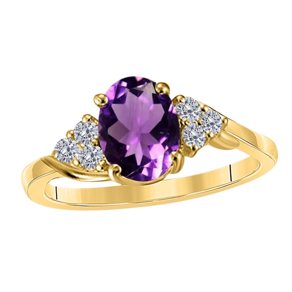 Mauli Jewels Rings for Women 1.45 Carat Diamond And Oval Shape Amethyst Ring 4 Prong 10K Yellow Gold