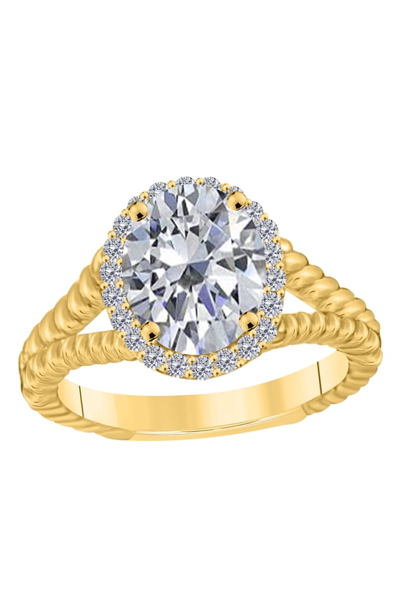 Rings for Women 1.45 Carat Diamond Oval Cubic Zirconia Ring Prong-Setting 10K Solid Rose, White & Yellow Gold