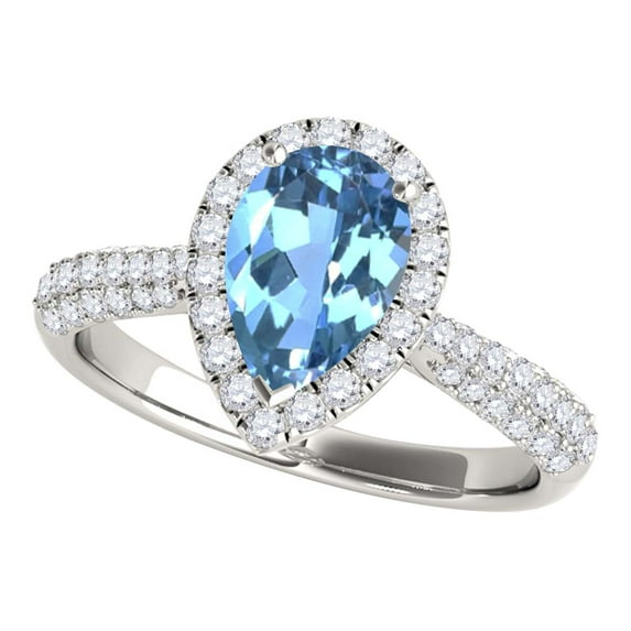 Mauli Jewels Rings for Women 1.55 Carat Diamond and Pear Shaped Blue Topaz Ring 4-prong 10K White Gold