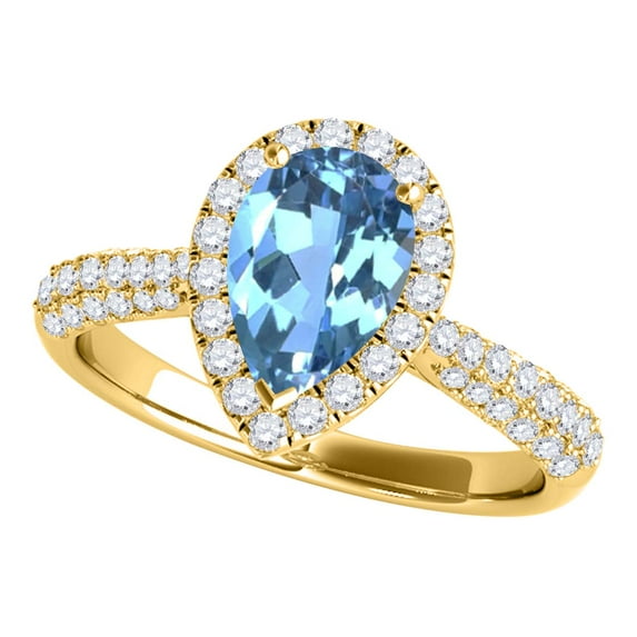 Mauli Jewels Rings for Women 1.55 Carat Diamond and Pear Shaped Blue Topaz Ring 4-prong 10K Yellow Gold