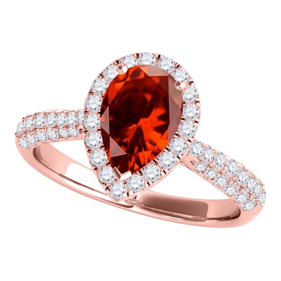 Mauli Jewels Rings for Women 1.55 Carat Diamond and Pear Shaped Garnet Ring 4-prong 10K Rose Gold