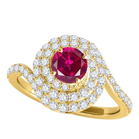Mauli Jewels Rings for Women 1.60 Carat Interwined Design Diamond And Created Ruby Ring 4-prong 14k Yellow Gold