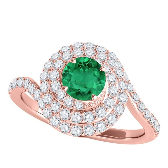 Mauli Jewels Rings for Women 1.60 Carat Interwined Design Diamond And Emerald Ring 4-prong 14k Rose Gold